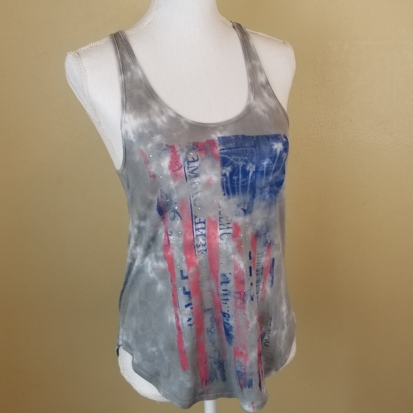 Miss Me Tops - 2/$25 NWT Miss Me Gray American Flag Tank Top XS